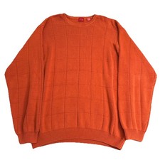 Arrow Mens Sweater Orange Textured Grid Pattern Size XL Crewneck 100 Cotton EUC