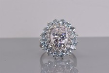 Sterling Silver Oval Cubic Zirconia Blue Topaz Statement Band Ring 925 Sz: 8