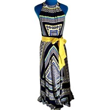 NEW Eliza J Pleated Halter Maxi Dressw/ Sash Scarf Print 6