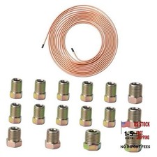 25Ft 3/16" Copper Coated Brake Line Kit,16 Fittings 10 3/8-24,2 7/16-24,2 1/2