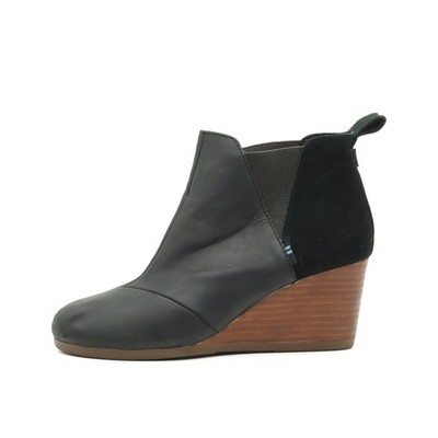 TOMS Damen Chelsea Wedge Boot Stiefeletten Schwarz Leder Branding Boots EU 36.5