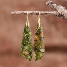 Natural Green Jasper Dangle Earrings Chakra Healing Gemstone Drop Earrings Gift