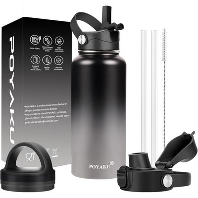 Insulated Water Bottle 18/8 Stainless Steel W/ 3 Lids BPA Free Leak Proof  New | eBay