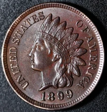 1899 INDIAN HEAD CENT -With LIBERTY & 4 DIAMONDS - AU UNC