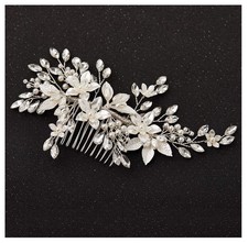 SWEETV Handmade Wedding Hair Comb,Pearl Flower Bridal Hair Clip Hair Accessor...
