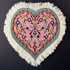 Oriental Nain Heart Rug Pink Flowers Size 12" Hand Knotted Wool RARE