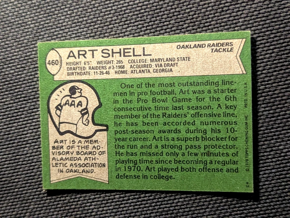 Sharp Looking 1978 Topps #460 Art Shell Oakland Raiders Football Card-NM - Image 2 of 2