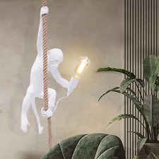 Monkey Shape Pendant Light Creative Resin Hanging Lamp Wall Mount Lighting White