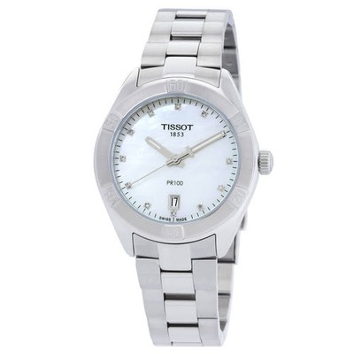 Tissot PR 100 Sport Chic Quartz Diamond White MOP Dial Ladies Watch