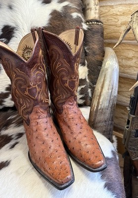 Men s Johnn Whaynee Western Boots, Sz 26.5, Full Quill Ostrich Leather.
