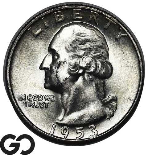 1953-D Washington Quarter, Very Lustrous Solid Gem BU++