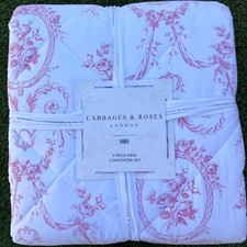Cabbages and Roses KING sz Floral Toile Berry Comforter & Shams 100% Cotton NEW
