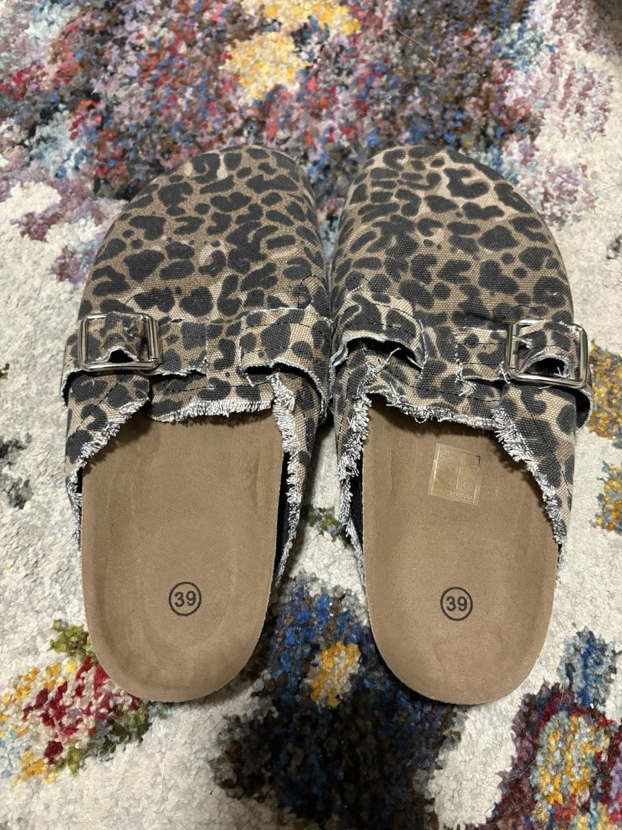 Leopard Print Buckle Comfort Clog Slip-On Shoes EU 39 Brown  display picture 1