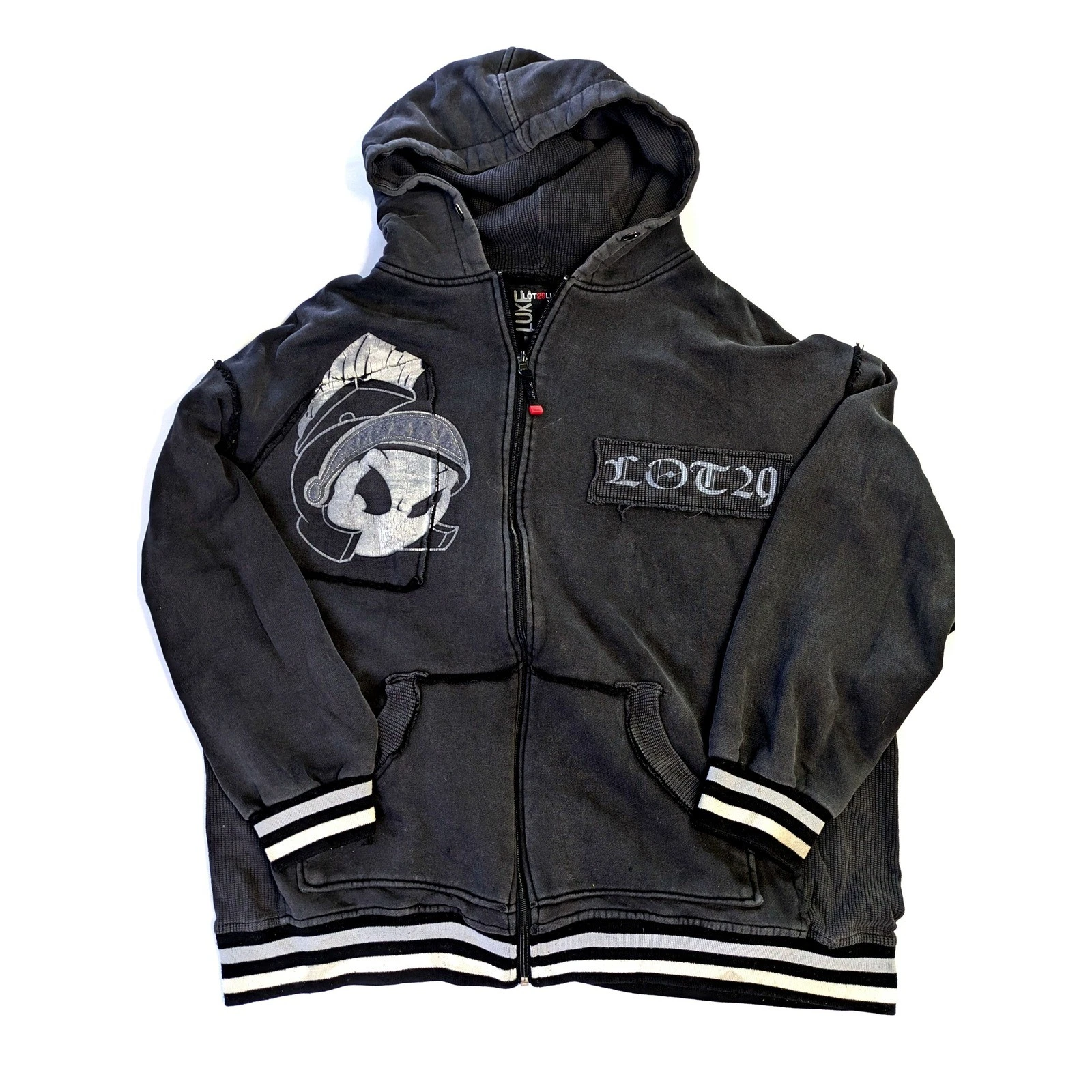 Lot29 Luxe Marvin the Martian Zip Up Hoodie Black XL Looney Tunes Y2K Vintage