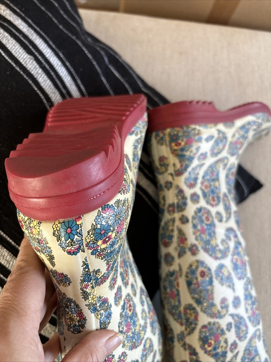 aigle liberty fabric long rain boots floral paisley sz 37 made in