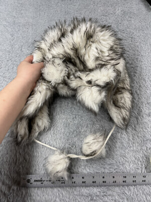 Rue21 Trapper Beanie Adult One Size White Gray Polyester Ear Flap Lined Poms Ski