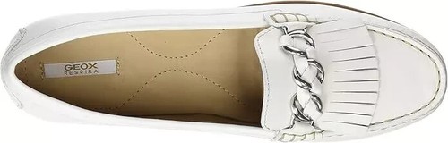 Geox Respira Womens UK 2.5 EU35 White Leather Slip On Chain Moccasin Flats Shoes - Picture 6 of 7