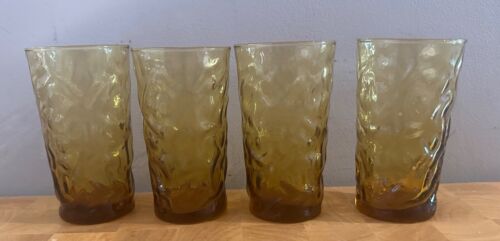 Set of 4 Mid-Century Amber Glass Hi ball glasses