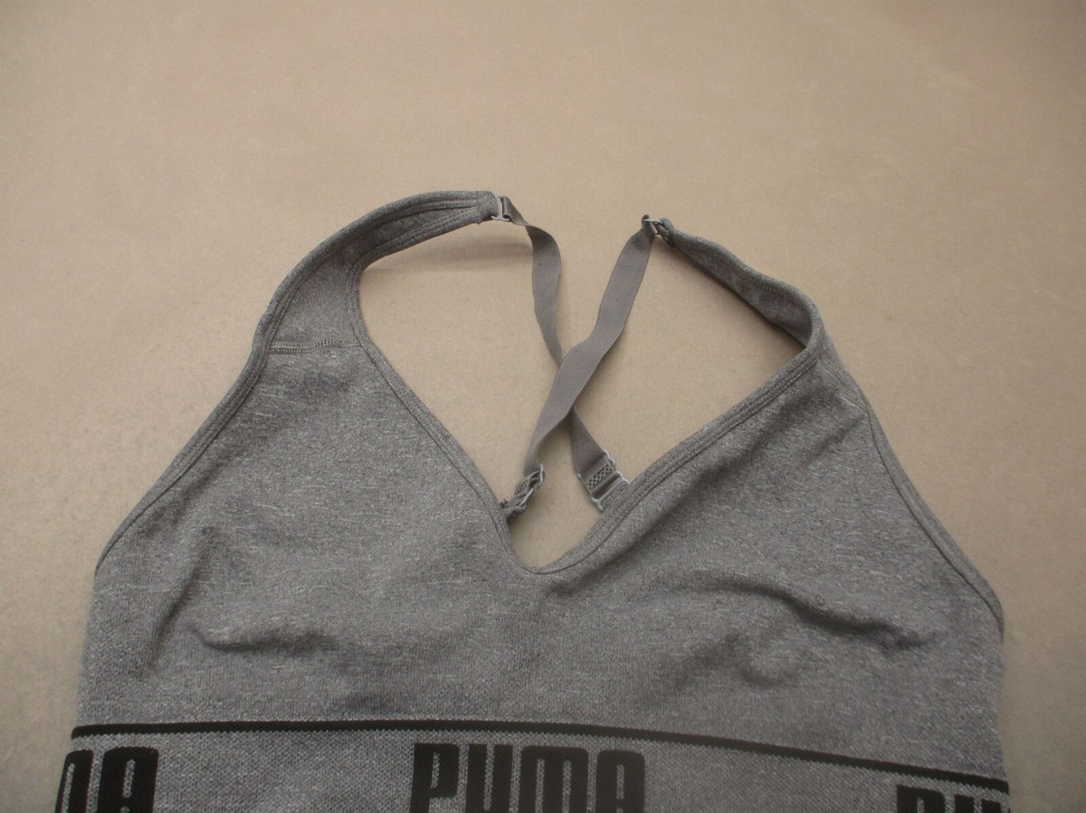 PUMA Size M Womens Gray Unlined Wireless Pull On Cross Back Yoga Sports Bra  7F