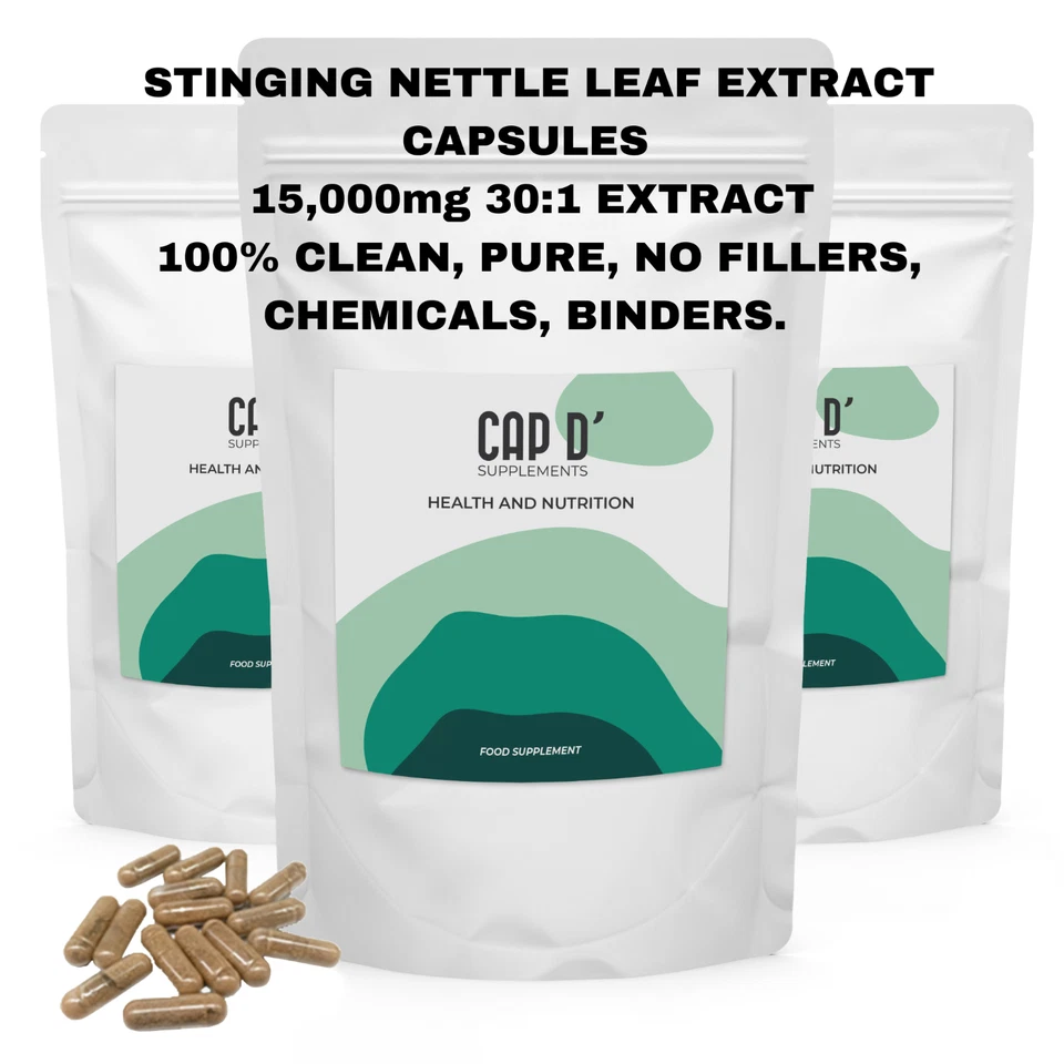 CAP D SUPPLEMENTS Stinging Nettle Leaf Extract Capsules 15,000mg Pure Raw No Fillers Binders Vegan