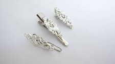 Small tiny lite silver metal filigree hair pin alligator clip barrette for fine