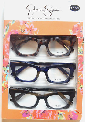 JESSICA SIMPSON 3 PACK SET PREMIUM READING GLASSES READERS +2.50 NEW AUTHENTIC