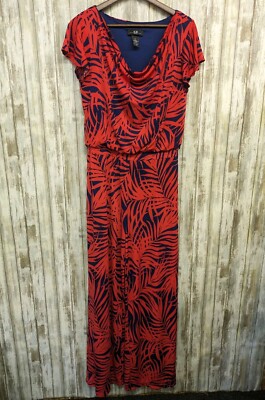 AGB Womens Jumpsuit Medium Tropical Cowl Neck Wide Leg Stretch Resort Vacation