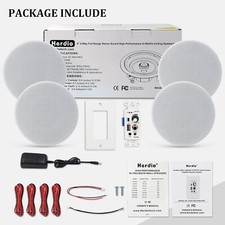 Herdio 4x 4" Bluetooth Ceiling Speakers Wired In Wall Amplifier Receiver Theater