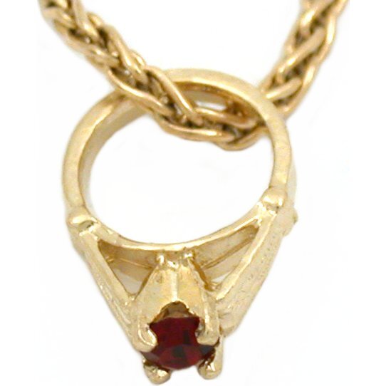 14K Gold Synthetic Garnet Stone January Birthstone Baby Ring Charm