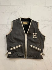 Helstons Men Brown Leather Two Tone Motorcycle Biker H Buckle Vest Size Large