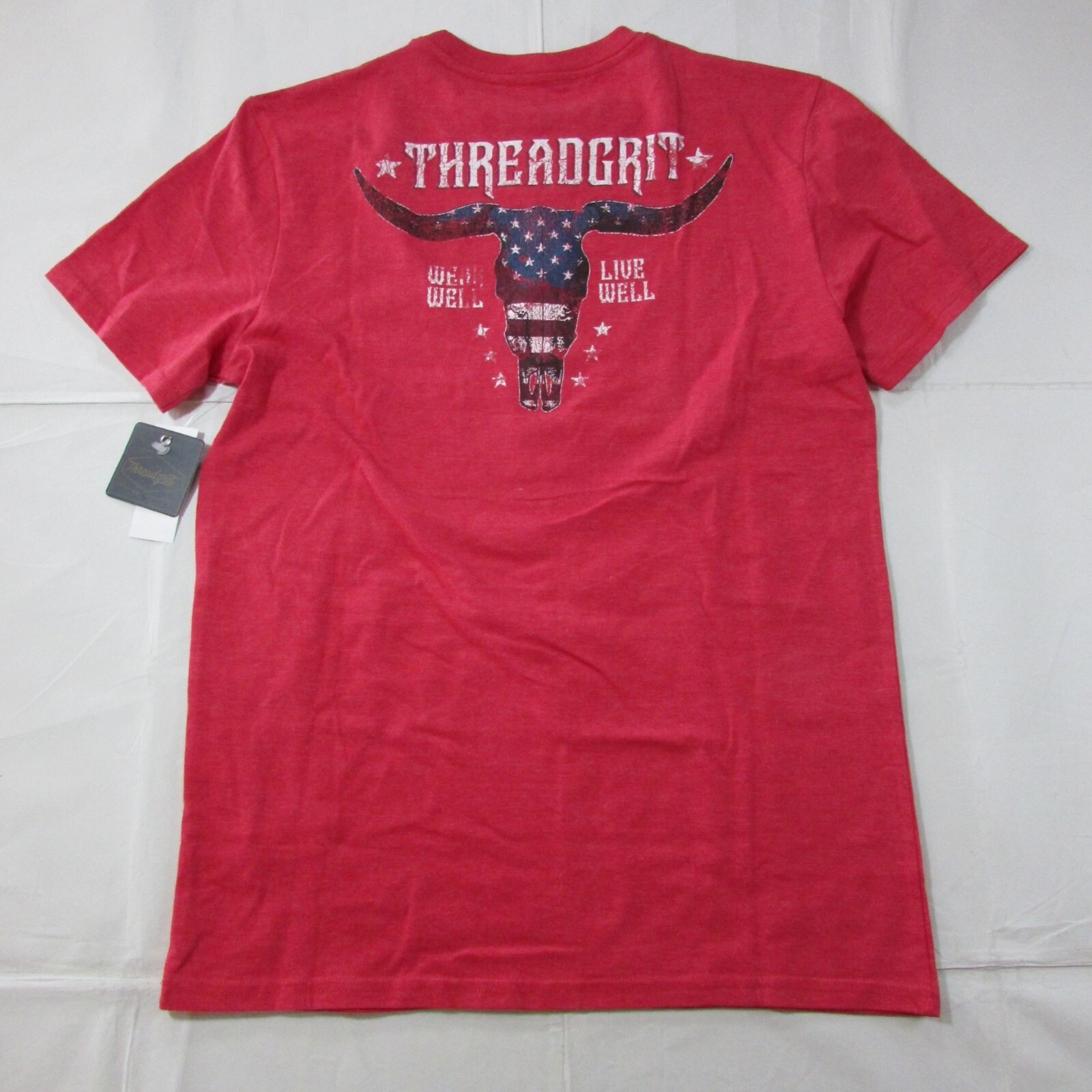 Thread Grit Men's Short Sleeve Americana Rodeo Steer Skull Graphic T-Shirt - Red