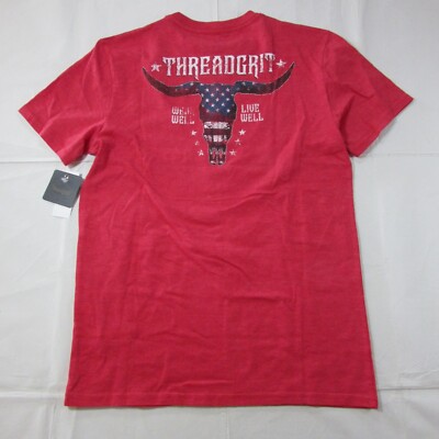 Thread Grit Men's Short Sleeve Americana Rodeo Steer Skull Graphic T-Shirt - Red