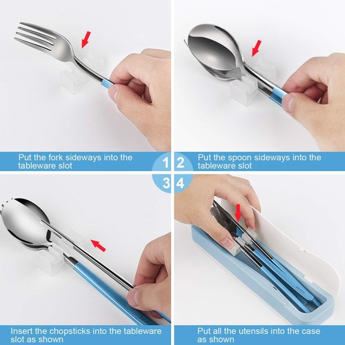 Travel Utensils 18/8 Stainless Steel 4pcs Cutlery Set Portable Camp Reusable ... - Picture 7 of 7