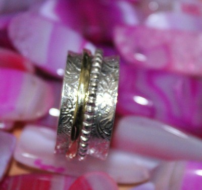 925 Sterling Silver Wide Band Brass Spinner ring Jewelry Handmade All Size g-32 925 Sterling Silver Wide Band Brass Spinner ring Jewelry Handmade All Size g-32