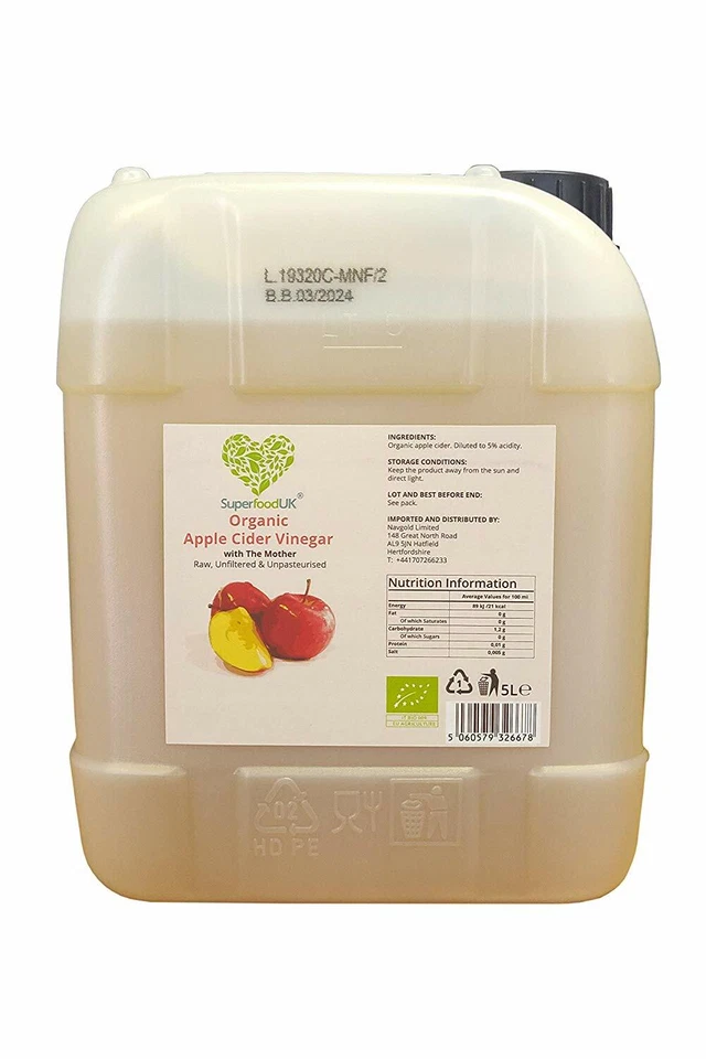 SuperfoodUK Organic Apple Cider Vinegar w/ Mother Raw Unfiltered 5Lt