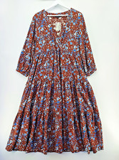 Madewell Woodland Women's Brown Floral Long Sleeve Tiered Midi Dress Size M