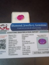 NATURAL EARTH MINED GGL CERTIFIED GEM TESTED HEATED OVAL PINK SAPPHIRE 5.97 CTS.