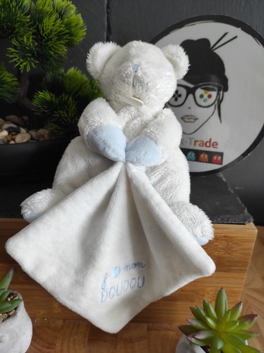 Doudou Peluche Ours Musti Mustela Bleu Blanc #geektradedoudou