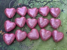 New 15 glittered pink  Heart Christmas Valentine's Day Ornaments