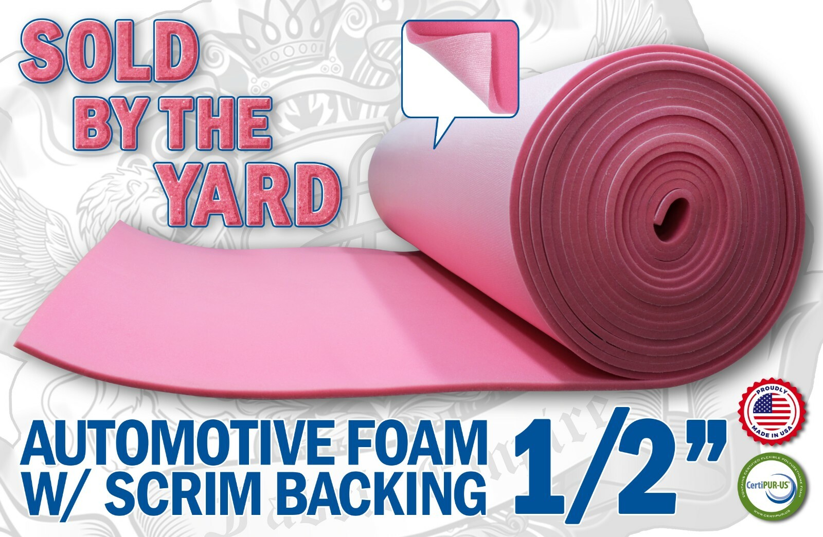 Pink Sew Foam W/ Scrim Backing Automotive Upholstery 1/2" Sold By The