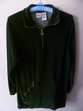 Women Jason Velvet Green Stand Collar 1/4 Zip Front Size S Long Sleeve Boho Top