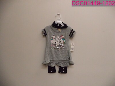 One Step Up Girls Outfit-Pants, Shirt, Headband-Squad Goals 2T Gray/Black YS1003