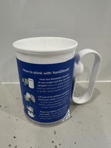 handSteady Non-Spill Cup Mug, Rotatable Handle + Lid 250ml Mobility Support NEW - Foto 3 di 6