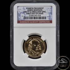 2007 P James Madison Presidential Dollar 4th President NGC UNC BU FDOI