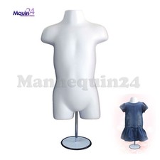 WHITE MANNEQUIN TODDLER TORSO w/METAL STAND 19" 38"  HOOKS FOR HANGING