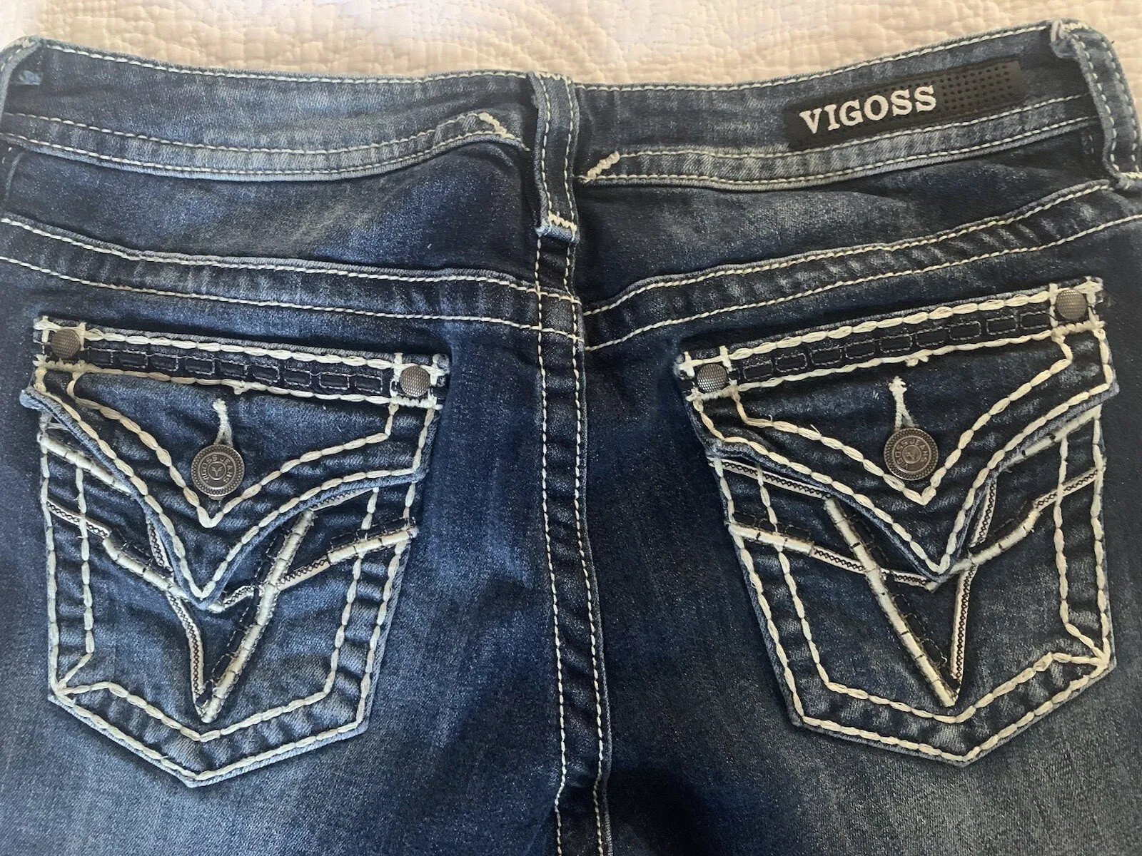 Vigoss New York Sz 5 Denim Jeans Boot Cut Slim Thick Stitch Embellished