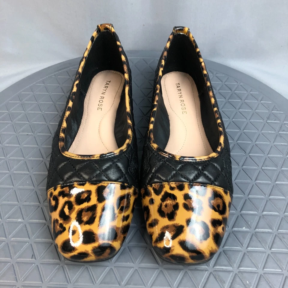 Taryn Rose Womens Quilted Leather Ballet Flats Reese Nappa Leopard Black Size 5 - Image 2 of 4