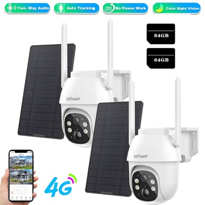 Überwachungskamera 4G LTE SIM & 64GB TF Karte Wildkamera Solar Kamera Solarpanel
