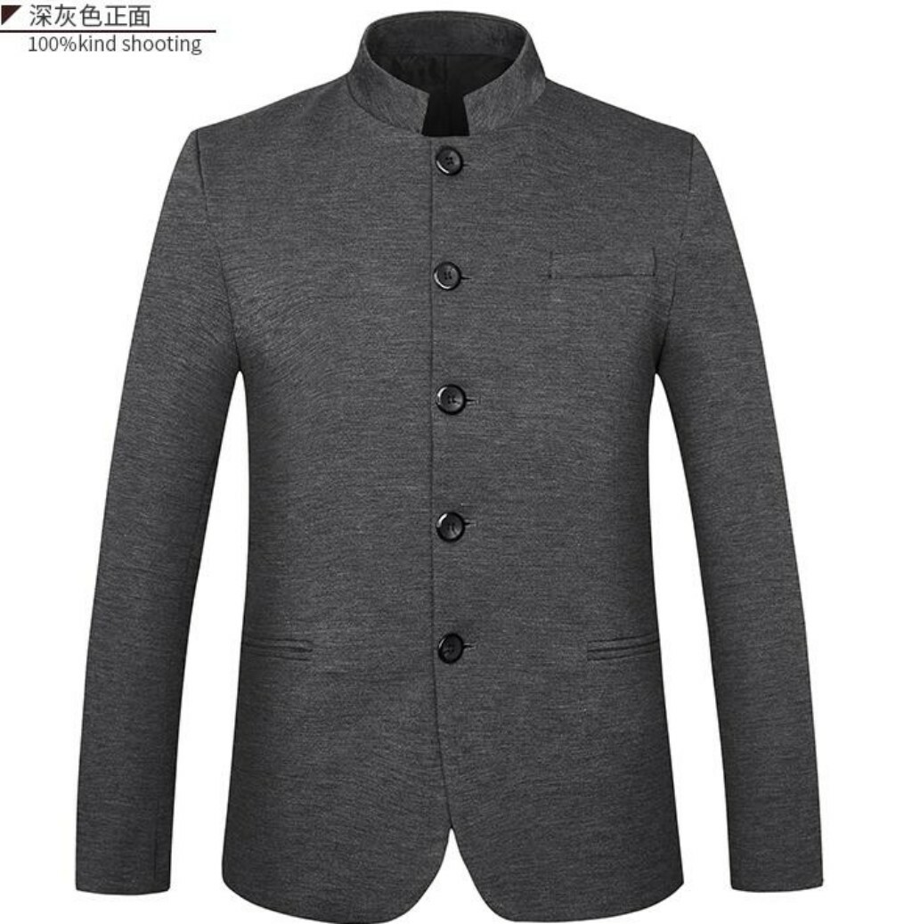 Men's Single Breasted Slim Fit Formal Dress Blazer Jacket Stand Collar