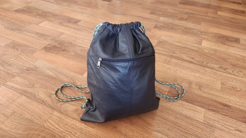Blau Leder Kordelzug Sackpack Tasche, Schnur Sack Rucksack Handtasche, Cory - Bild 2 von 4